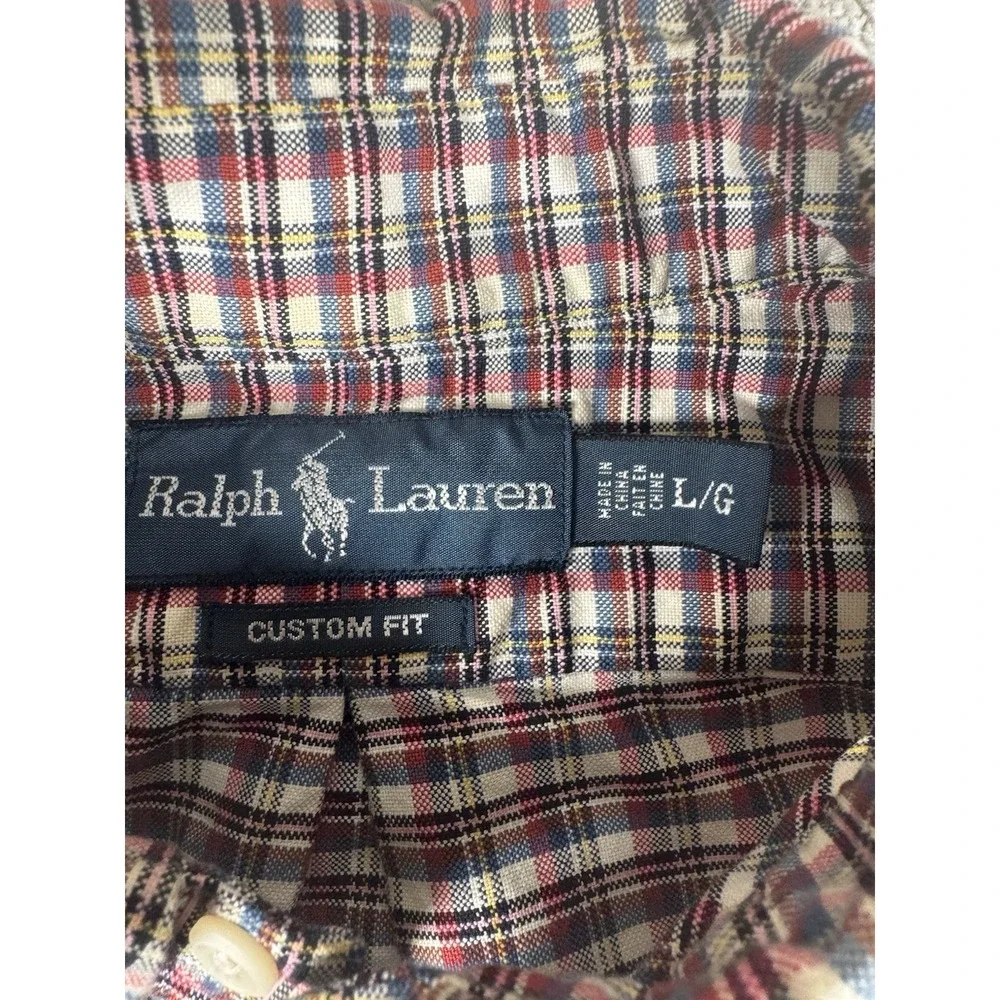 Vtg Polo Ralph Lauren L/S Oxford Button Front Shirt Men's L Plaid Red Flash Pony